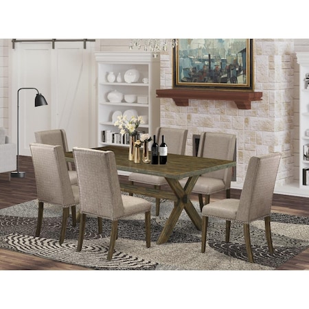 East West Furniture 7 Piece X-Style Small Dining Table Set - Dark Khaki X777FL716-7